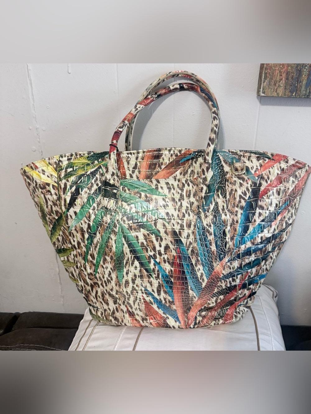 Brahmin Multicolor Palm Leaf & Leopard Print Tote - Picture 7 of 14